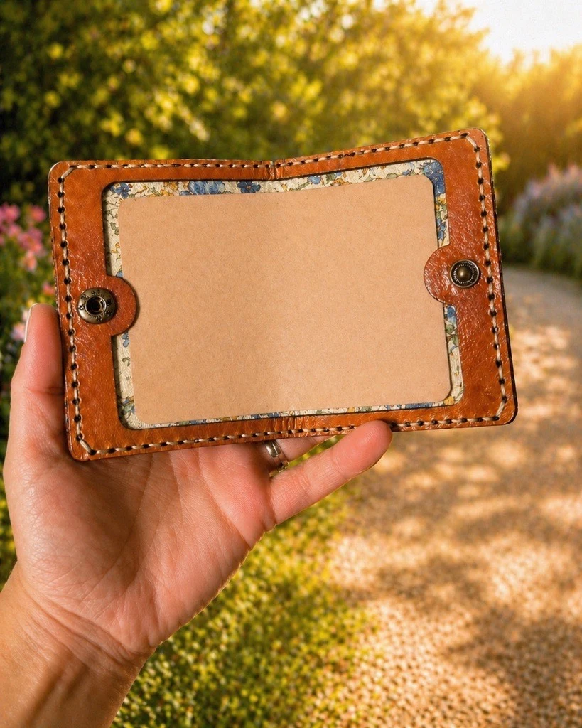 Open Pocket Verse with a blank tan card over a floral interior